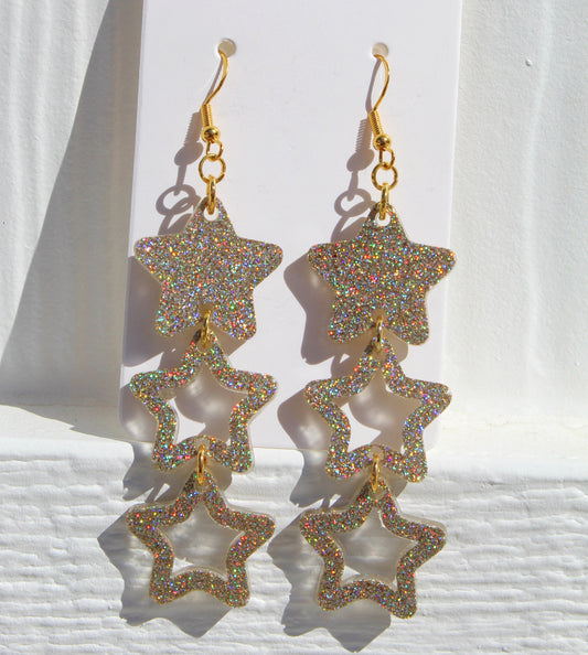 Gold Glitter Star Dangle Earrings