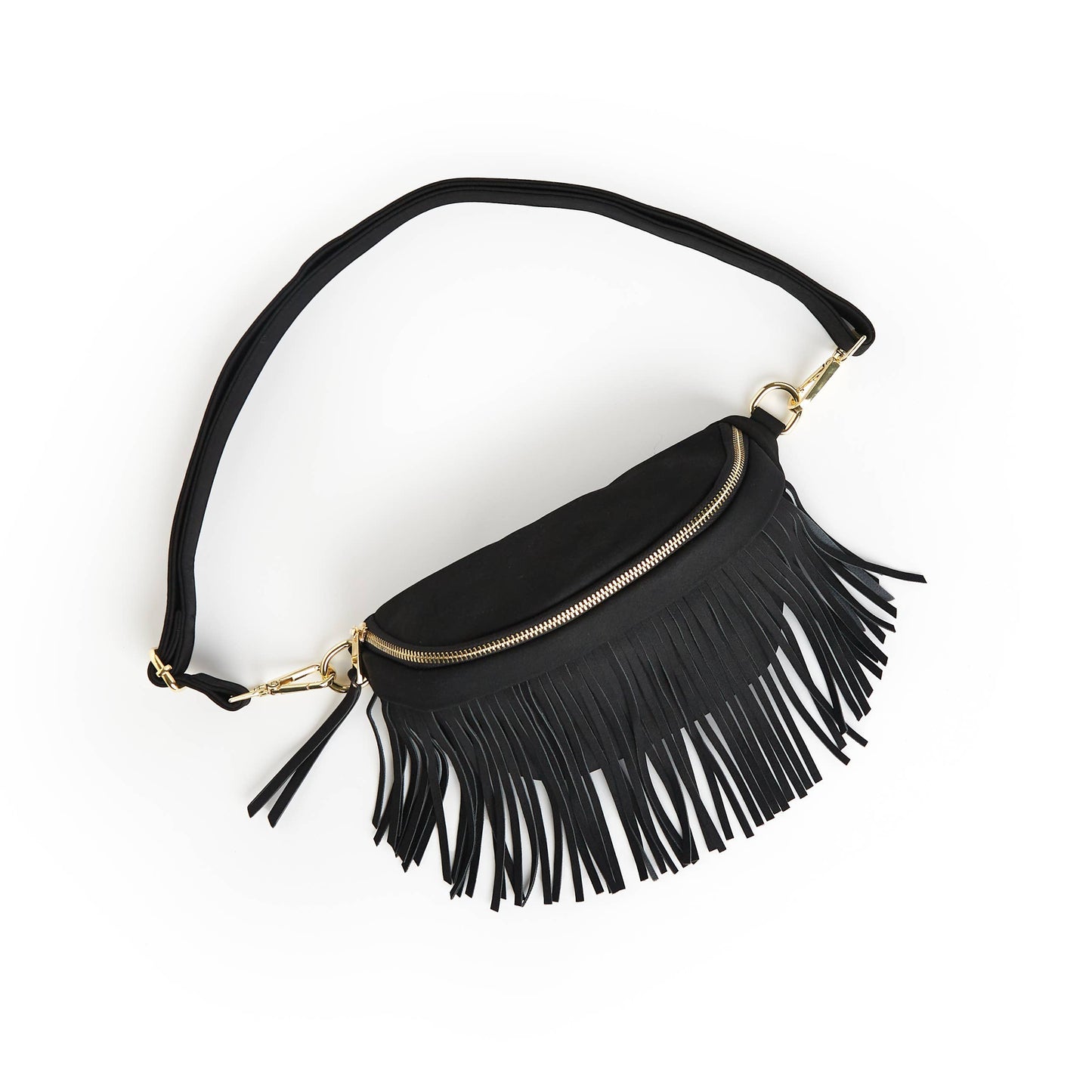 Black Suede Crossbody with Removable Fringe